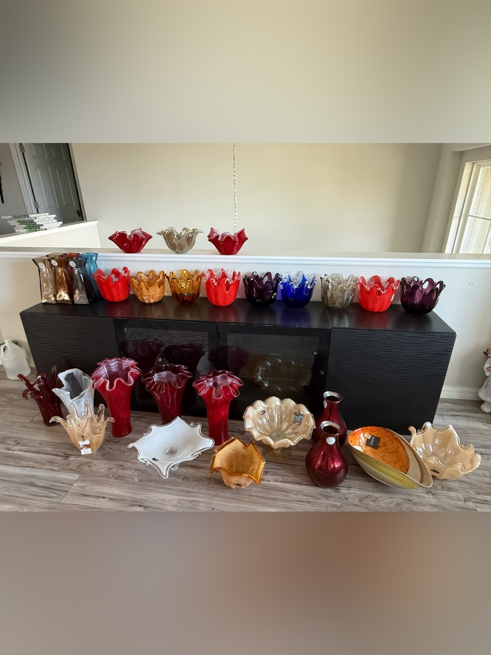 Assorted  murano handmade Glass Vases & Bowls - Red, Gold, Blue, Purple, Amber